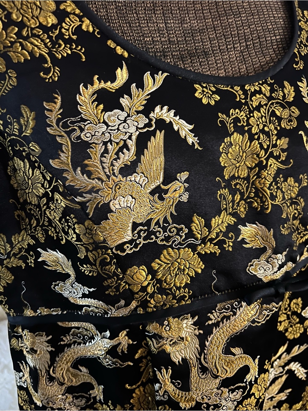 Black Gold Metallic Brocade Dragon Birds Cocktail Dress Vintage Mimi Maternity - Picture 6 of 12